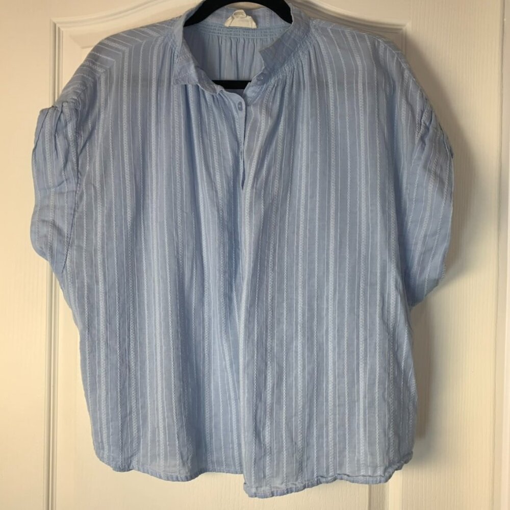 The‎ Korner Light Blue Textured Blouse Soft Stripe Loose Fit M/L Airy Chic